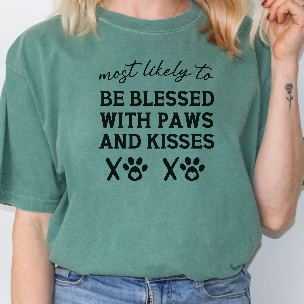 Most Likely to Be Blessed with Paws and Kisses Shirt, Funny Dog Lover Tee, Cute Pet Parent Gift, Dog Mom Dog Dad Apparel