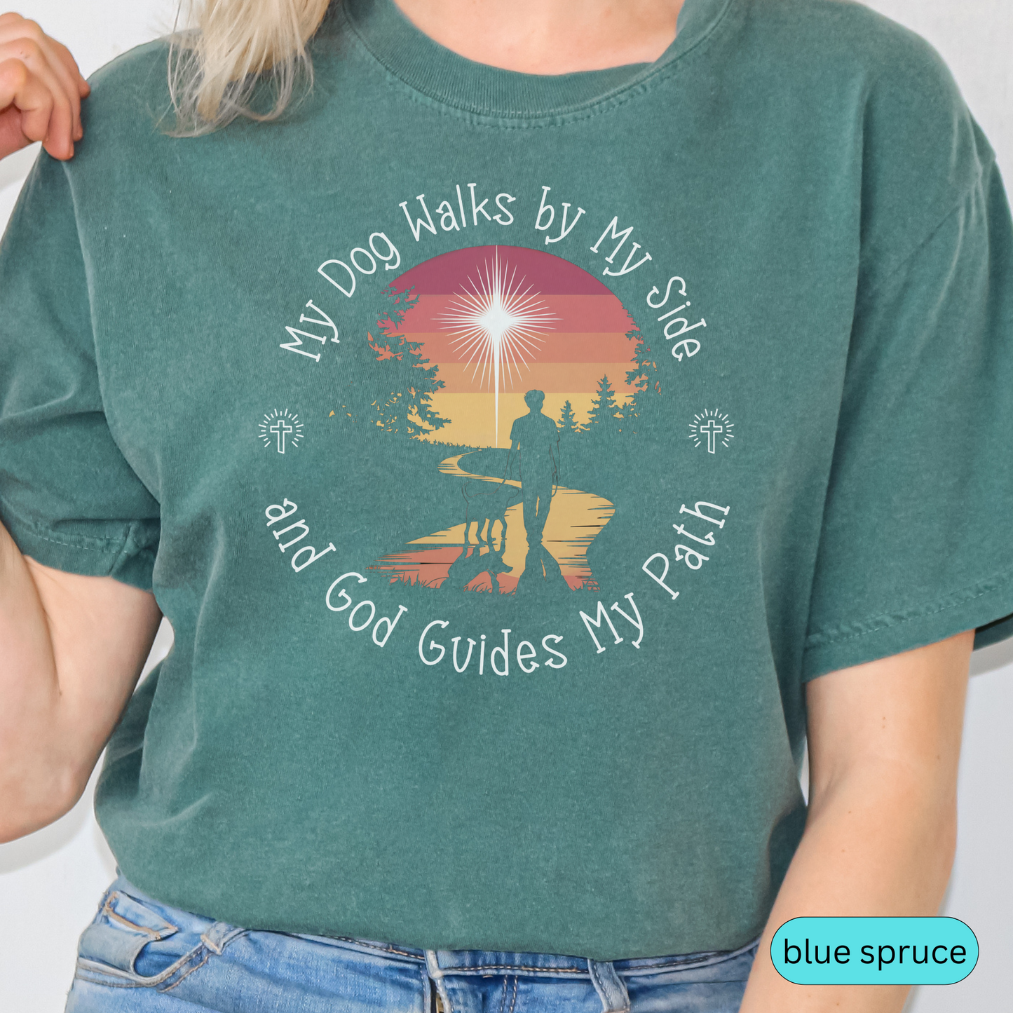 My Dog Walks by My Side and God Guides My Path Shirt, Christian Dog Lover Tee, Faith and Dog Mom Gift, Inspirational Pet Owner Shirt 🐾✝️