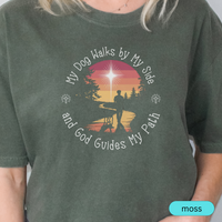 Load image into Gallery viewer, My Dog Walks by My Side and God Guides My Path Shirt, Christian Dog Lover Tee, Faith and Dog Mom Gift, Inspirational Pet Owner Shirt 🐾✝️
