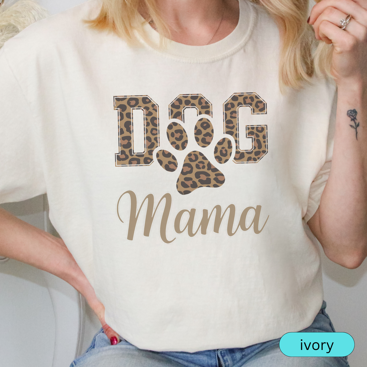 Leopard Print Dog Mama Shirt - Cute Dog Lover Tee - Pet Mom Gift - Trendy Animal Print Dog Mom Shirt - Dog Owner Apparel