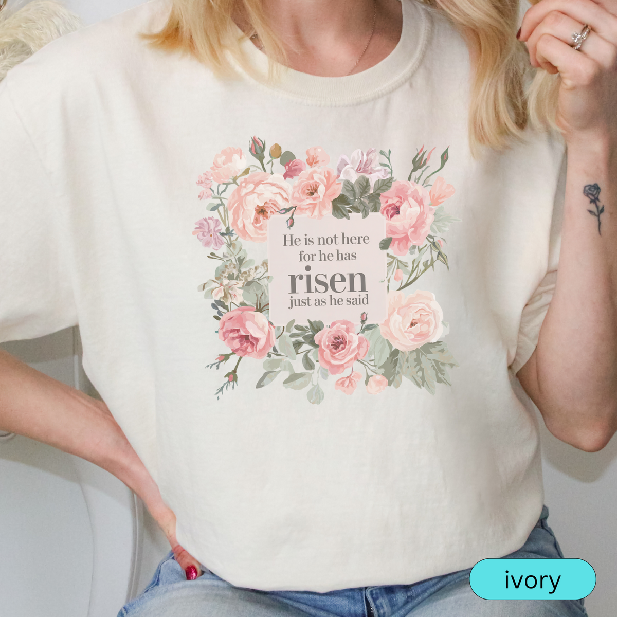 He Is Risen Floral Christian T-Shirt, Easter Bible Verse Shirt, Faith-Based Jesus Tee, Religious Gift for Women