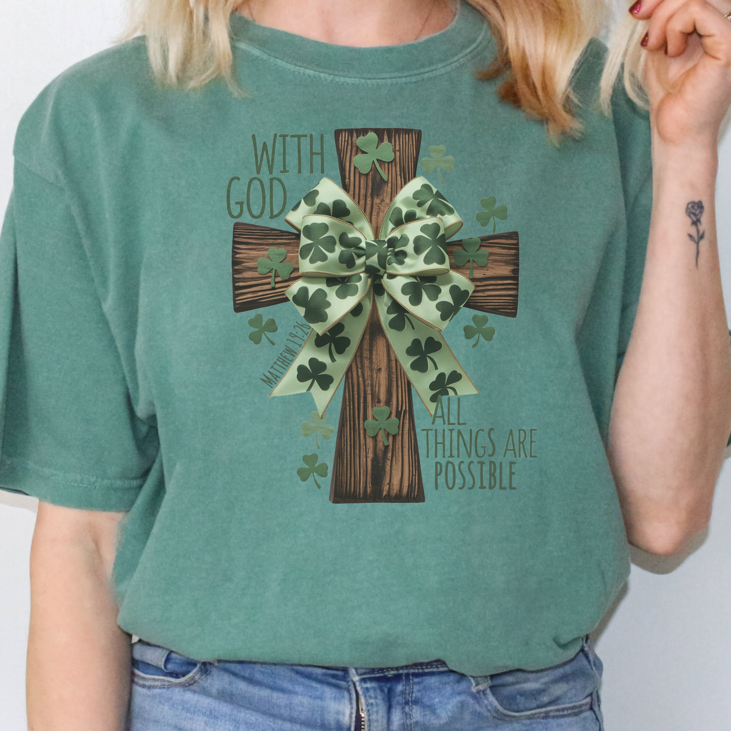 With God All Things Are Possible Christian T-Shirt, St. Patricks Day Faith Tee, Bible Verse Shirt, Irish Christian Apparel