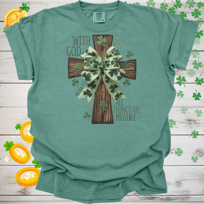 With God All Things Are Possible Christian T-Shirt, St. Patricks Day Faith Tee, Bible Verse Shirt, Irish Christian Apparel