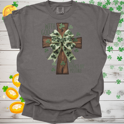 With God All Things Are Possible Christian T-Shirt, St. Patricks Day Faith Tee, Bible Verse Shirt, Irish Christian Apparel
