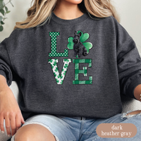 Load image into Gallery viewer, Scottish Terrier Love Shamrock Sweatshirt, St Patricks Day Crewneck Sweatshirt, Irish Gift, Scottie Lover Apparel, Green Clover Top
