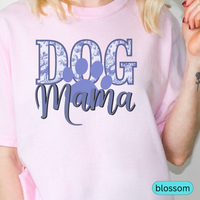 Load image into Gallery viewer, Dog Mama T-Shirt with Blue Floral Design, Cute Pet Lover Shirt, Gift for Dog Moms, Paw Print Dog Mom Tee
