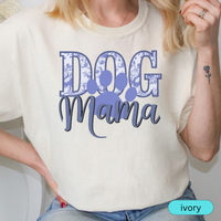 Load image into Gallery viewer, Dog Mama T-Shirt with Blue Floral Design, Cute Pet Lover Shirt, Gift for Dog Moms, Paw Print Dog Mom Tee
