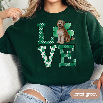 Labradoodle Love Shamrock Sweatshirt, St Patricks Day Crewneck Sweatshirt, Irish Gift, Labradoodle Lover Apparel, Green Clover Top