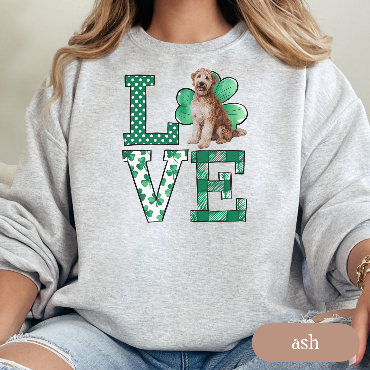 Labradoodle Love Shamrock Sweatshirt, St Patricks Day Crewneck Sweatshirt, Irish Gift, Labradoodle Lover Apparel, Green Clover Top