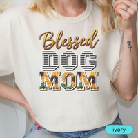Load image into Gallery viewer, Blessed Dog Mom T-Shirt with Sunflower and Stripes Design, Cute Pet Lover Shirt, Gift for Dog Moms, Paw Print Dog Mama Tee

