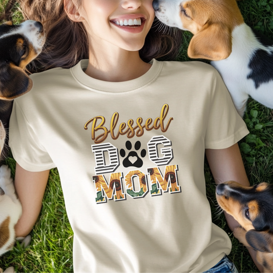 Blessed Dog Mom T-Shirt with Sunflower Design, Cute Pet Lover Shirt, Gift for Dog Moms, Paw Print Dog Mama Tee