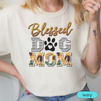 Load image into Gallery viewer, Blessed Dog Mom T-Shirt with Sunflower Design, Cute Pet Lover Shirt, Gift for Dog Moms, Paw Print Dog Mama Tee
