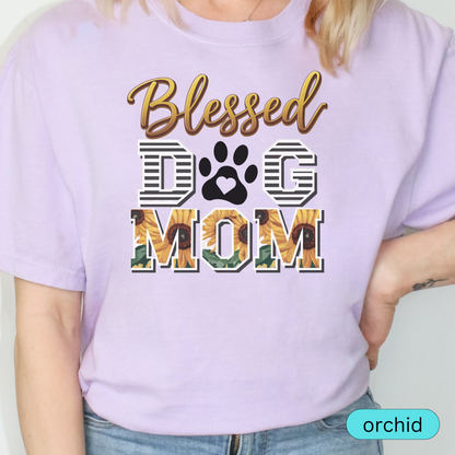 Blessed Dog Mom T-Shirt with Sunflower Design, Cute Pet Lover Shirt, Gift for Dog Moms, Paw Print Dog Mama Tee