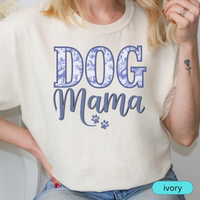 Load image into Gallery viewer, Dog Mama T-Shirt with Blue Floral Design, Cute Pet Lover Shirt, Paw Print Dog Mom Tee, Gift for Dog Moms
