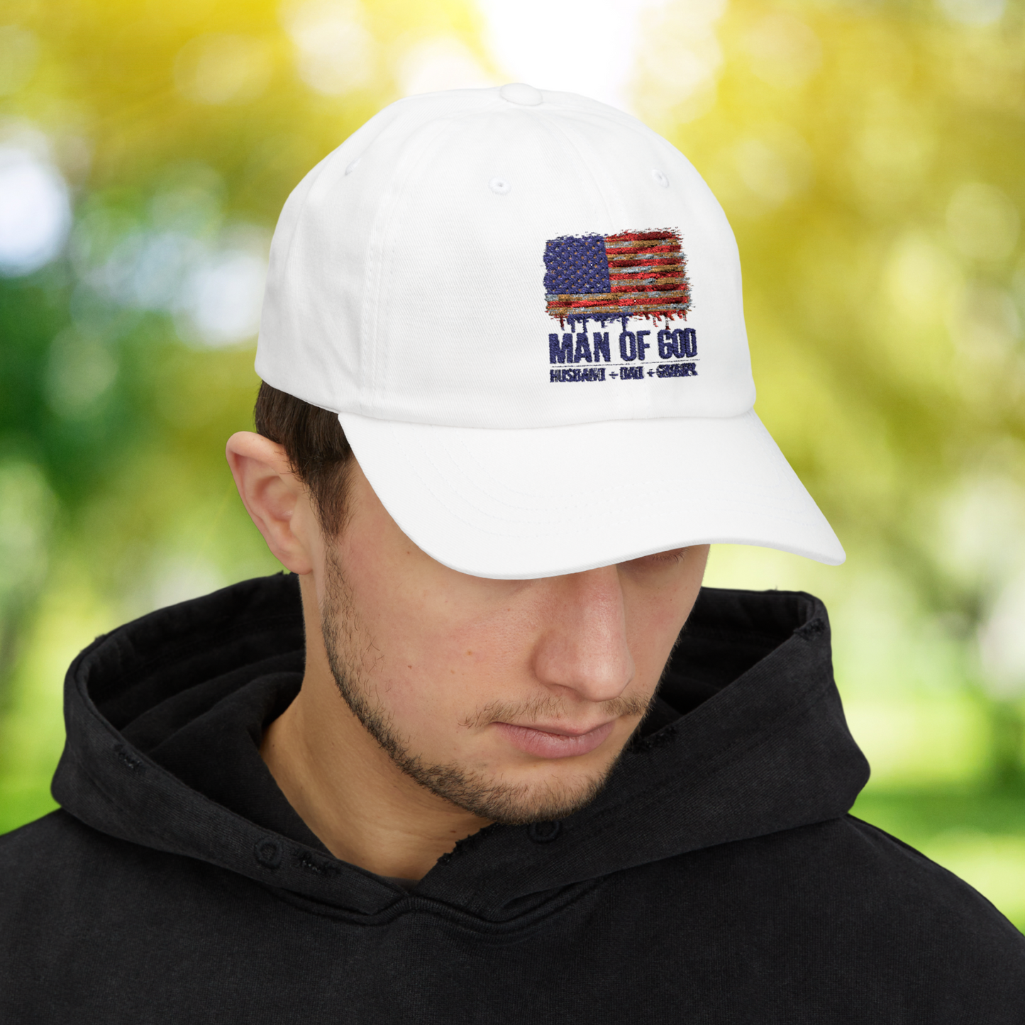 Man of God Hat, Husband, Dad, Grandpa Patriotic Cap, Christian American Flag Hat, Faith-Based Gift for Men