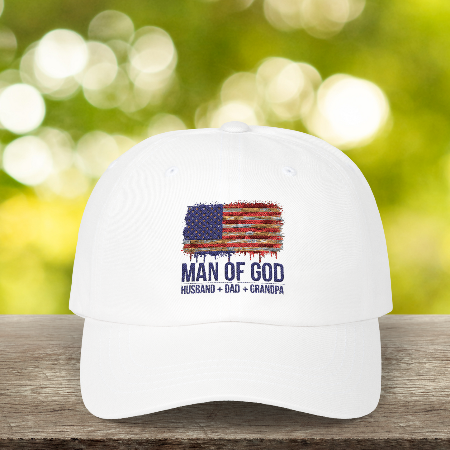 Man of God Hat, Husband, Dad, Grandpa Patriotic Cap, Christian American Flag Hat, Faith-Based Gift for Men