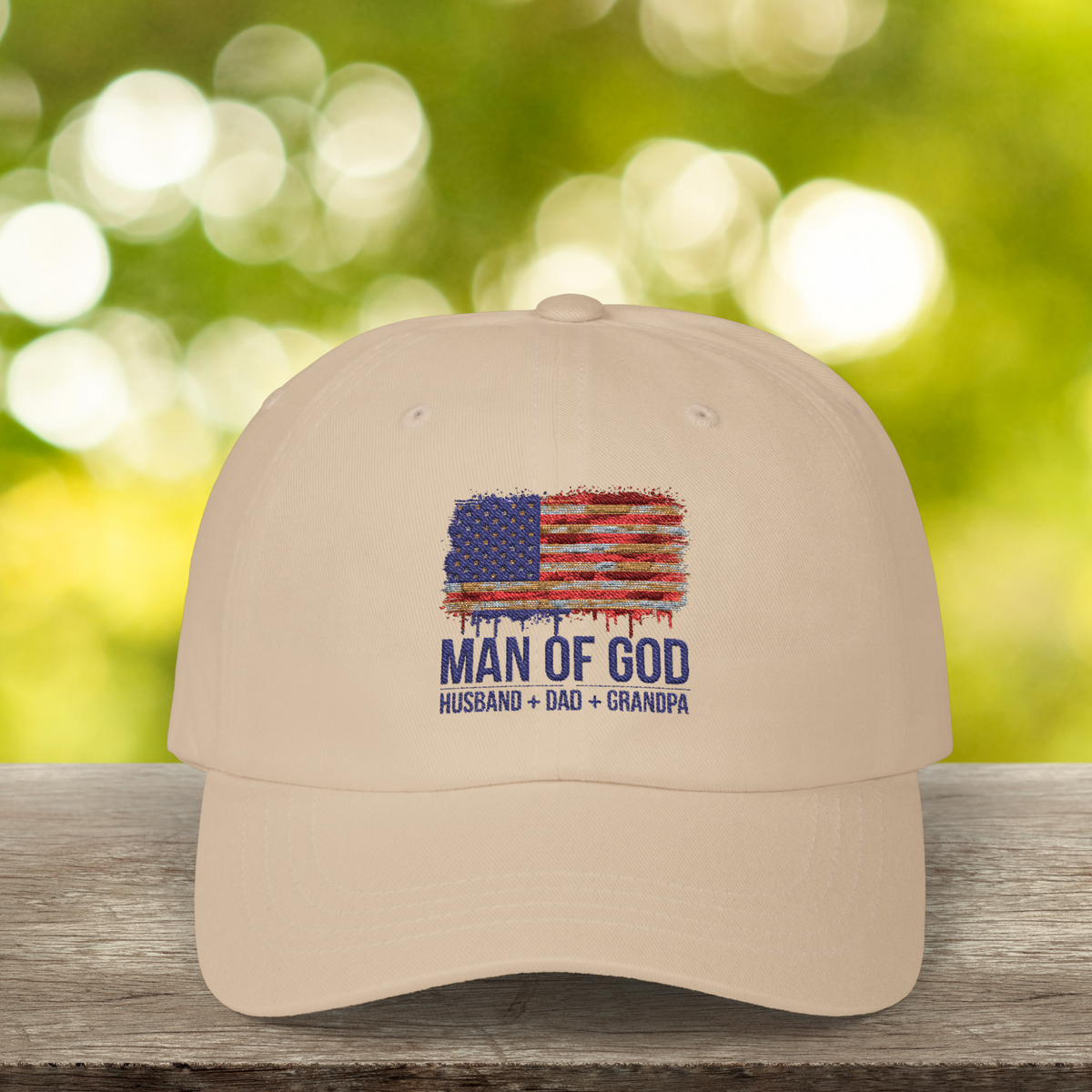 Man of God Hat, Husband, Dad, Grandpa Patriotic Cap, Christian American Flag Hat, Faith-Based Gift for Men