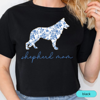 Load image into Gallery viewer, Shepherd Mom Shirt, Blue Floral German Shepherd Silhouette Tee, Gift for Dog Moms &amp; Pet Lovers, Chinoiserie Dog
