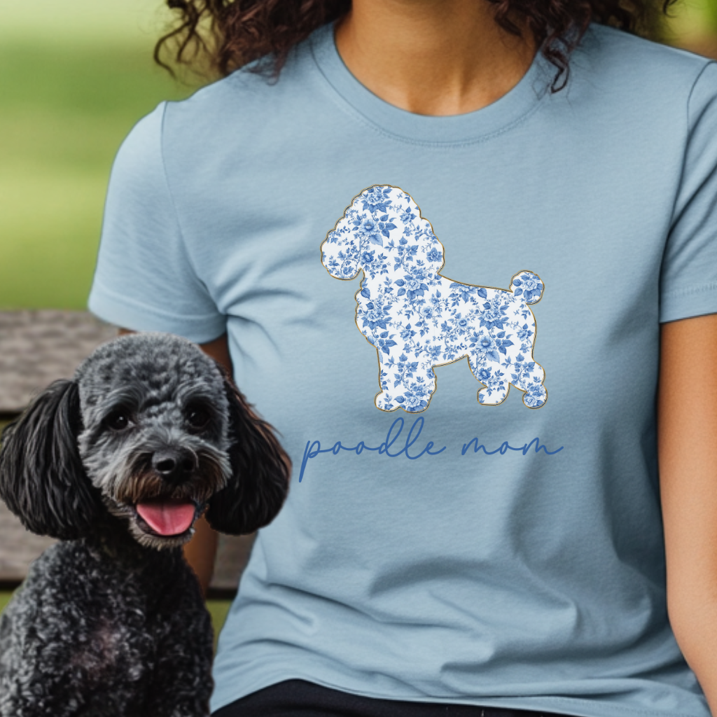 Poodle Mom Shirt, Cute Floral Toile Poodle Shirt, Dog Mom Gift, Poodle Lover Tee, Pastel Aesthetic Dog Shirt, Gift for Her, Chinoiserie Dog