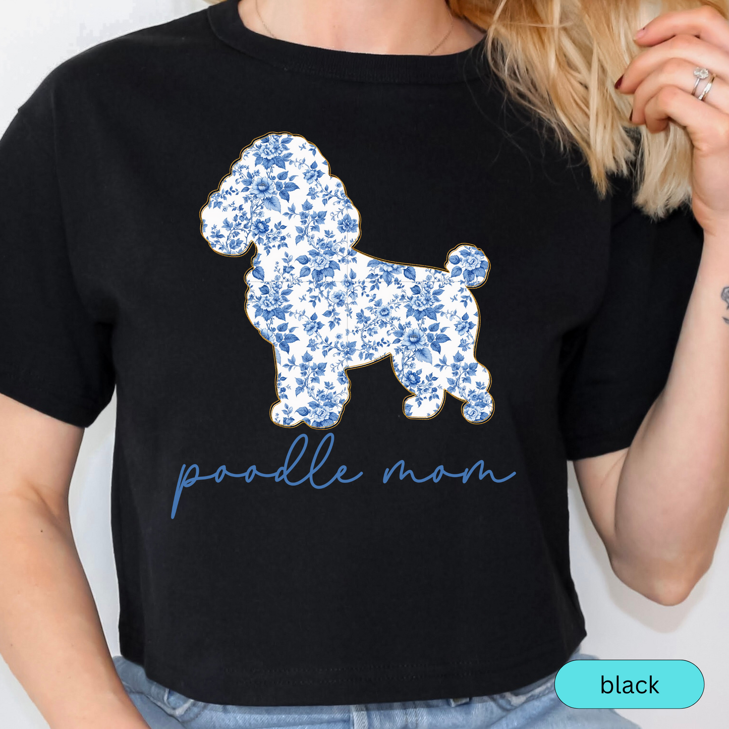 Poodle Mom Shirt, Cute Floral Toile Poodle Shirt, Dog Mom Gift, Poodle Lover Tee, Pastel Aesthetic Dog Shirt, Gift for Her, Chinoiserie Dog