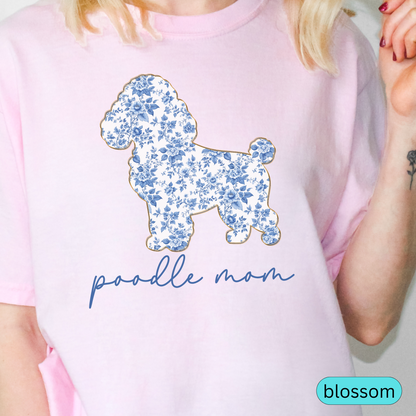 Poodle Mom Shirt, Cute Floral Toile Poodle Shirt, Dog Mom Gift, Poodle Lover Tee, Pastel Aesthetic Dog Shirt, Gift for Her, Chinoiserie Dog