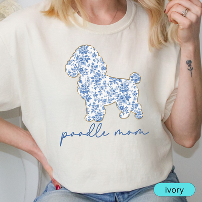 Poodle Mom Shirt, Cute Floral Toile Poodle Shirt, Dog Mom Gift, Poodle Lover Tee, Pastel Aesthetic Dog Shirt, Gift for Her, Chinoiserie Dog