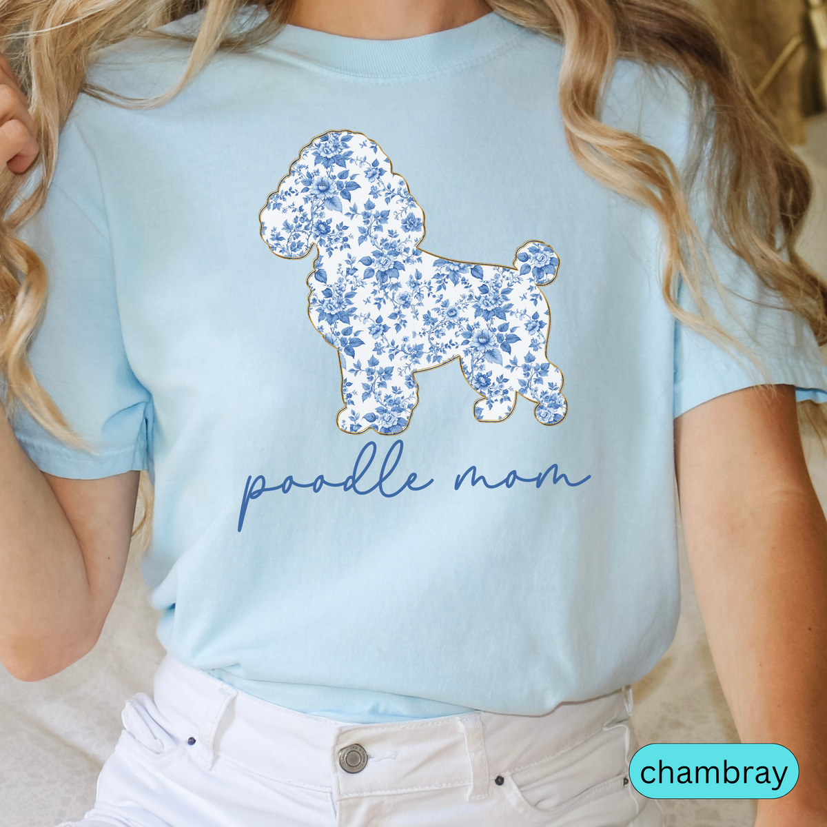 Poodle Mom Shirt, Cute Floral Toile Poodle Shirt, Dog Mom Gift, Poodle Lover Tee, Pastel Aesthetic Dog Shirt, Gift for Her, Chinoiserie Dog