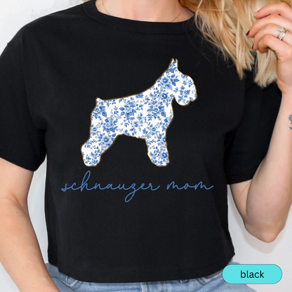 Schnauzer Mom Shirt, Cute Floral Schnauzer T-Shirt, Dog Mom Gift, Schnauzer Lover Tee, Aesthetic Dog Shirt, Pet Mom Gift, Chinoiserie Dog