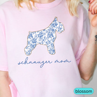Load image into Gallery viewer, Schnauzer Mom Shirt, Cute Floral Schnauzer T-Shirt, Dog Mom Gift, Schnauzer Lover Tee, Aesthetic Dog Shirt, Pet Mom Gift, Chinoiserie Dog
