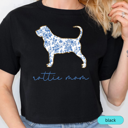 Rottie Mom Shirt, Cute Floral Rottweiler T-Shirt, Dog Mom Gift, Rottweiler Lover Tee, Aesthetic Dog Shirt, Pet Mom Gift, Chinoiserie Dog