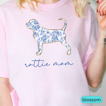 Rottie Mom Shirt, Cute Floral Rottweiler T-Shirt, Dog Mom Gift, Rottweiler Lover Tee, Aesthetic Dog Shirt, Pet Mom Gift, Chinoiserie Dog