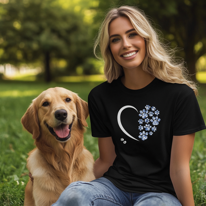 Floral Paw Print Heart Shirt, Blue Toile Dog Lover Gift, Cute Pet Mom T-Shirt, Animal Rescue Support Tee for Women