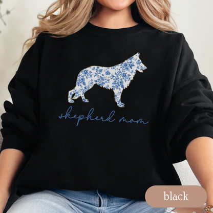 Shepherd Mom Chinoiserie Sweatshirt, Blue Floral Toilet German Shepherd Crewneck, Cozy Dog Mom Sweater, Shepherd Lover Gift, Dog Mom Apparel