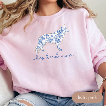 Shepherd Mom Chinoiserie Sweatshirt, Blue Floral Toilet German Shepherd Crewneck, Cozy Dog Mom Sweater, Shepherd Lover Gift, Dog Mom Apparel
