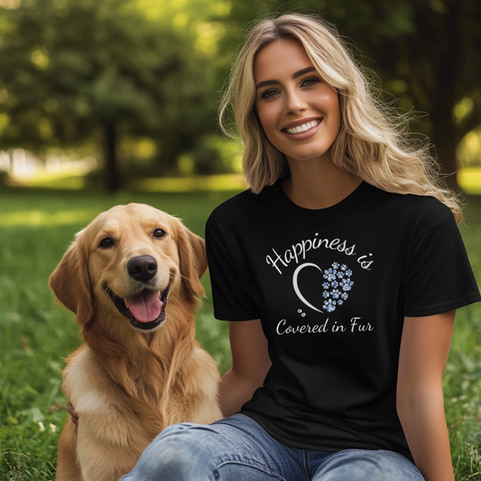 Happiness is Covered in Fur T-Shirt, Cute Pet Lover Toile Shirt, Dog Mom Gift, Cat Mom Shirt, Animal Lover Tee, Paw Print Heart Design, Chinoiserie Paws