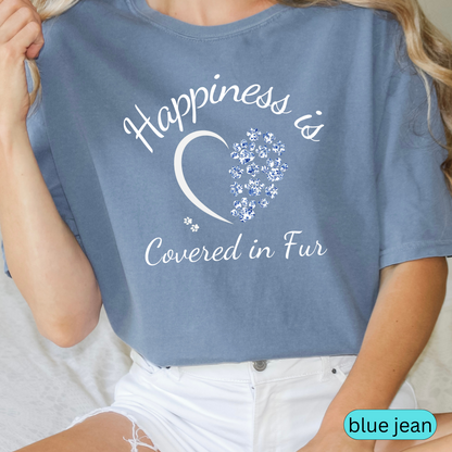 Happiness is Covered in Fur T-Shirt, Cute Pet Lover Toile Shirt, Dog Mom Gift, Cat Mom Shirt, Animal Lover Tee, Paw Print Heart Design, Chinoiserie Paws