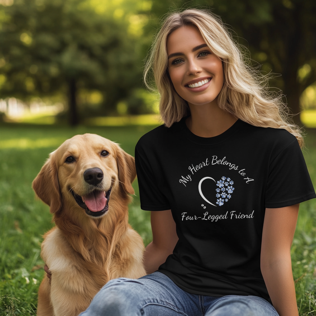 My Heart Belongs to a Four-Legged Friend T-Shirt, Cute Dog Mom Shirt, Cat Lover Gift, Pet Parent Chinoiserie Tee, Animal Lover Toile Apparel 🐾