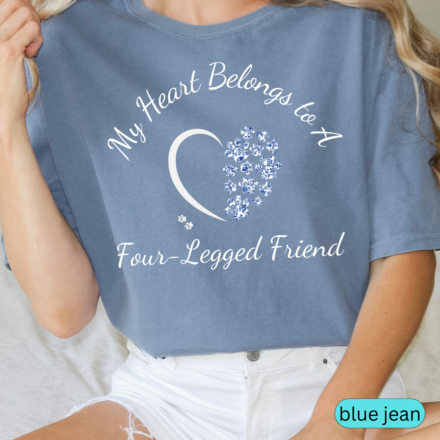 My Heart Belongs to a Four-Legged Friend T-Shirt, Cute Dog Mom Shirt, Cat Lover Gift, Pet Parent Chinoiserie Tee, Animal Lover Toile Apparel 🐾