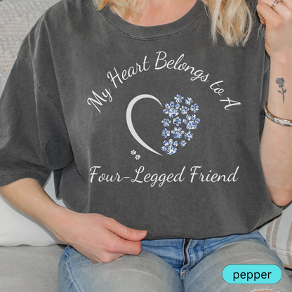My Heart Belongs to a Four-Legged Friend T-Shirt, Cute Dog Mom Shirt, Cat Lover Gift, Pet Parent Chinoiserie Tee, Animal Lover Toile Apparel 🐾