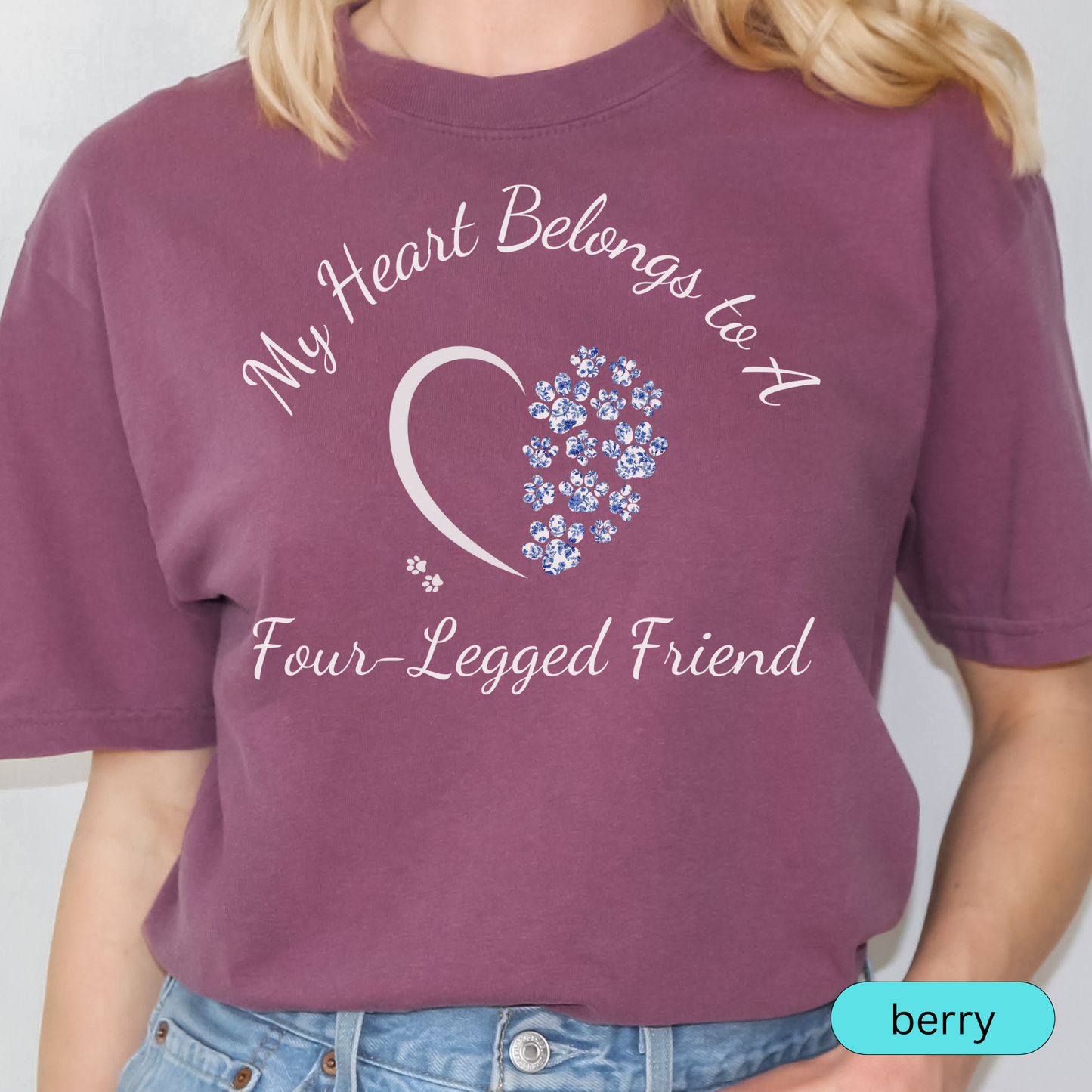 My Heart Belongs to a Four-Legged Friend T-Shirt, Cute Dog Mom Shirt, Cat Lover Gift, Pet Parent Chinoiserie Tee, Animal Lover Toile Apparel 🐾
