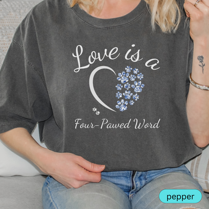 Love is a Four-Pawed Word T-Shirt, Cute Dog Mom Chinoiserie Shirt, Cat Lover Gift, Pet Parent Toile Tee, Animal Lover Apparel, Fur Mama Shirt 🐾