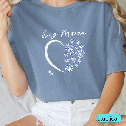 Dog Mama T-Shirt, Cute Dog Lover Toile Shirt, Fur Mama Chinoiserie Tee, Paw Print Heart Design, Dog Mom Gift, Pet Parent Apparel, Puppy Love Shirt 🐾