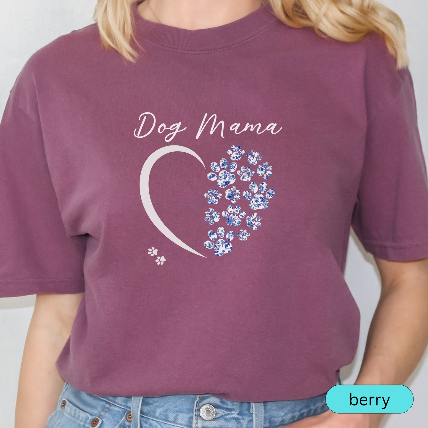 Dog Mama T-Shirt, Cute Dog Lover Toile Shirt, Fur Mama Chinoiserie Tee, Paw Print Heart Design, Dog Mom Gift, Pet Parent Apparel, Puppy Love Shirt 🐾