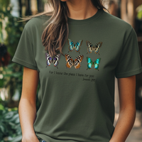 Load image into Gallery viewer, Jeremiah 29:11 Butterfly Christian T-Shirt, Faith-Based Bible Verse Tee, Inspirational Religious Gift for Women &amp; Men, Comfort Colors Shirt
