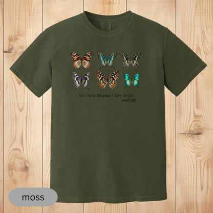 Jeremiah 29:11 Butterfly Christian T-Shirt, Faith-Based Bible Verse Tee, Inspirational Religious Gift for Women & Men, Comfort Colors Shirt