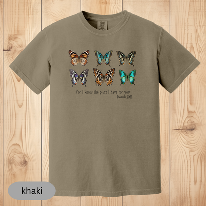 Jeremiah 29:11 Butterfly Christian T-Shirt, Faith-Based Bible Verse Tee, Inspirational Religious Gift for Women & Men, Comfort Colors Shirt