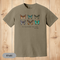 Load image into Gallery viewer, Jeremiah 29:11 Butterfly Christian T-Shirt, Faith-Based Bible Verse Tee, Inspirational Religious Gift for Women &amp; Men, Comfort Colors Shirt
