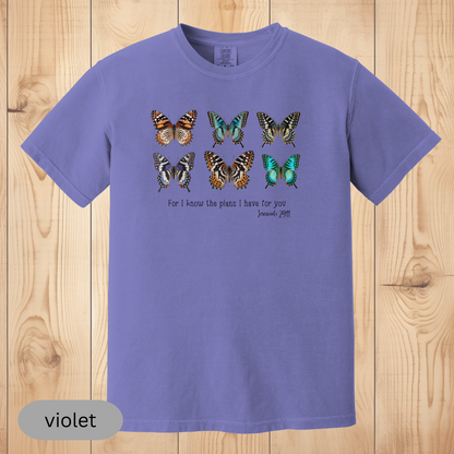 Jeremiah 29:11 Butterfly Christian T-Shirt, Faith-Based Bible Verse Tee, Inspirational Religious Gift for Women & Men, Comfort Colors Shirt