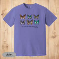 Load image into Gallery viewer, Jeremiah 29:11 Butterfly Christian T-Shirt, Faith-Based Bible Verse Tee, Inspirational Religious Gift for Women &amp; Men, Comfort Colors Shirt
