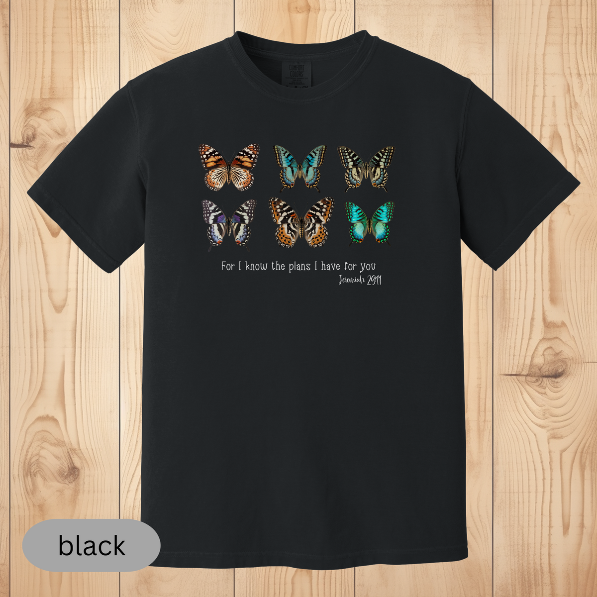 Jeremiah 29:11 Butterfly Christian T-Shirt, Faith-Based Bible Verse Tee, Inspirational Religious Gift for Women & Men, Comfort Colors Shirt